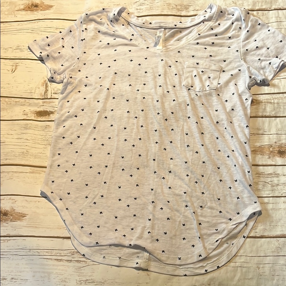 Pink Polka Dot Short Sleeve T-Shirt with Rounded Neckline